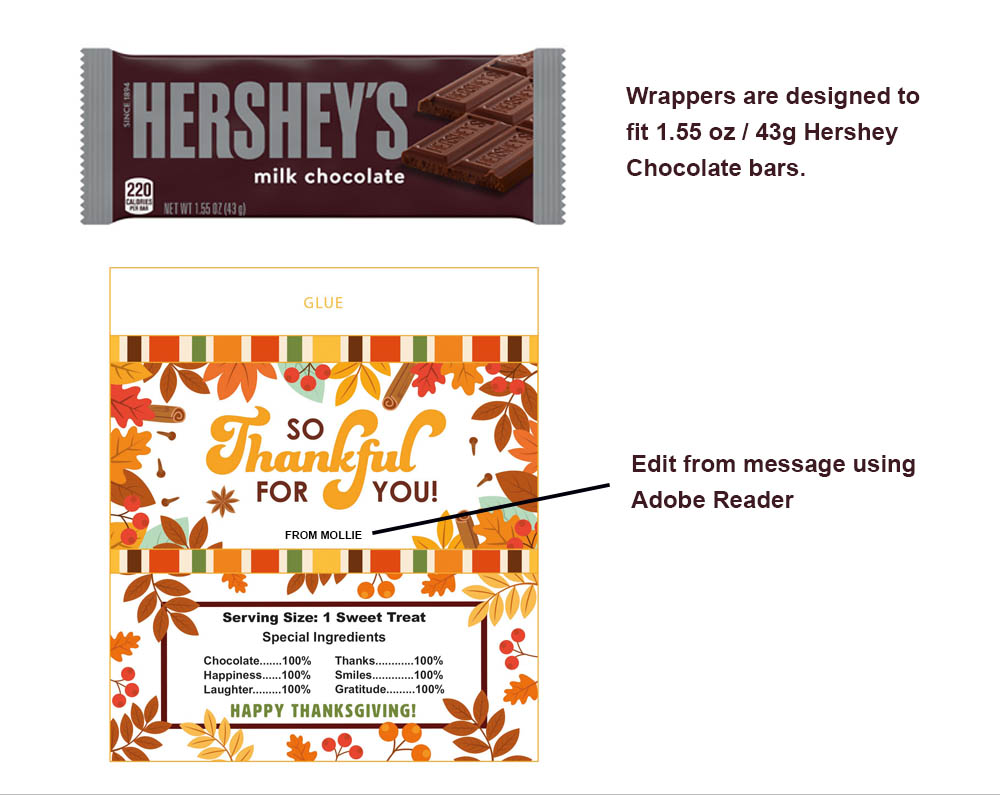thanksgiving candy bar wrapper to fit hershey bar
